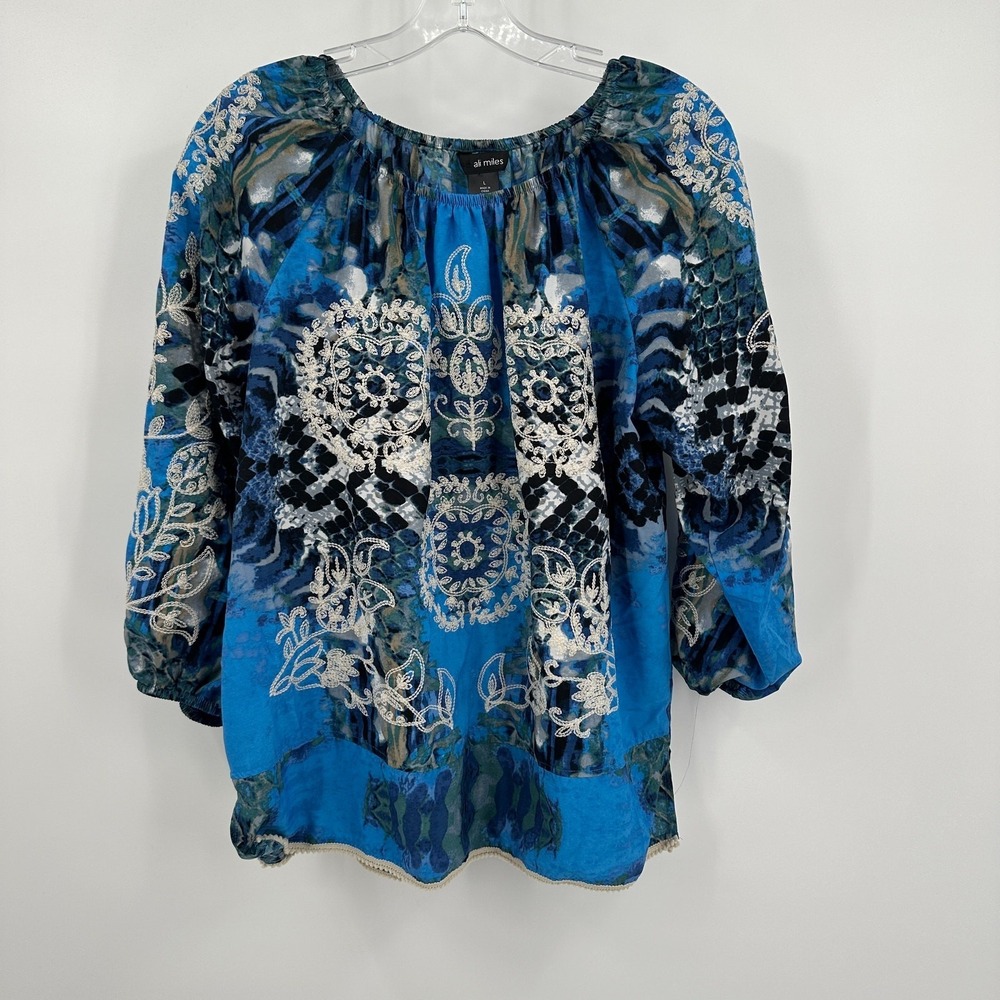 Ali Miles Womens Boho Peasant Top Size L Eclectic Art To Wear Gypsy Statement